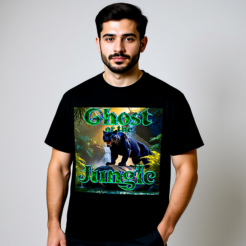 Panther T-Shirt „Ghost of the Jungle“ – Double Print Oversized Unisex Shirt (Grün)