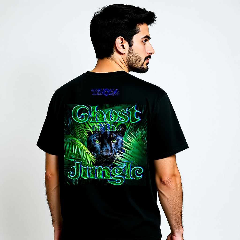 Panther T-Shirt „Ghost of the Jungle“ – Double Print Oversized Unisex Shirt (Grün)