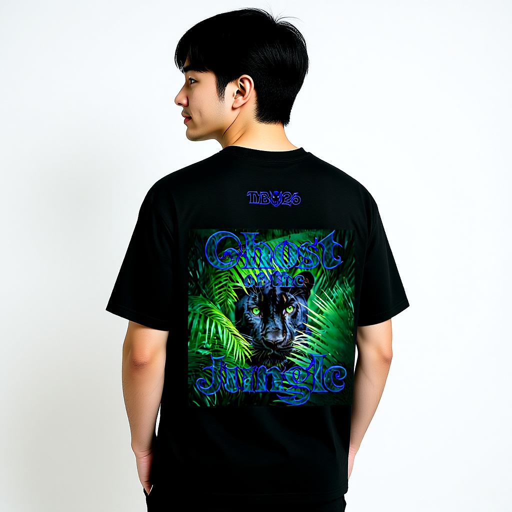 Panther T-Shirt „Ghost of the Jungle“ – Double Print Oversized Unisex Shirt (Blau)