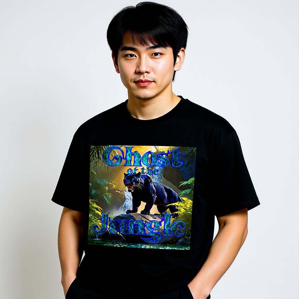 Panther T-Shirt „Ghost of the Jungle“ – Double Print Oversized Unisex Shirt (Blau)