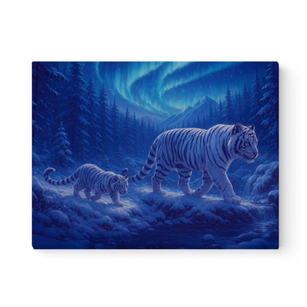 LIMITED AURORA EDITION "Aurora Guardians – Mother & Cub of the Arctic Wild“ - Weißer Tiger (White Tiger) - Canvas 3:4
