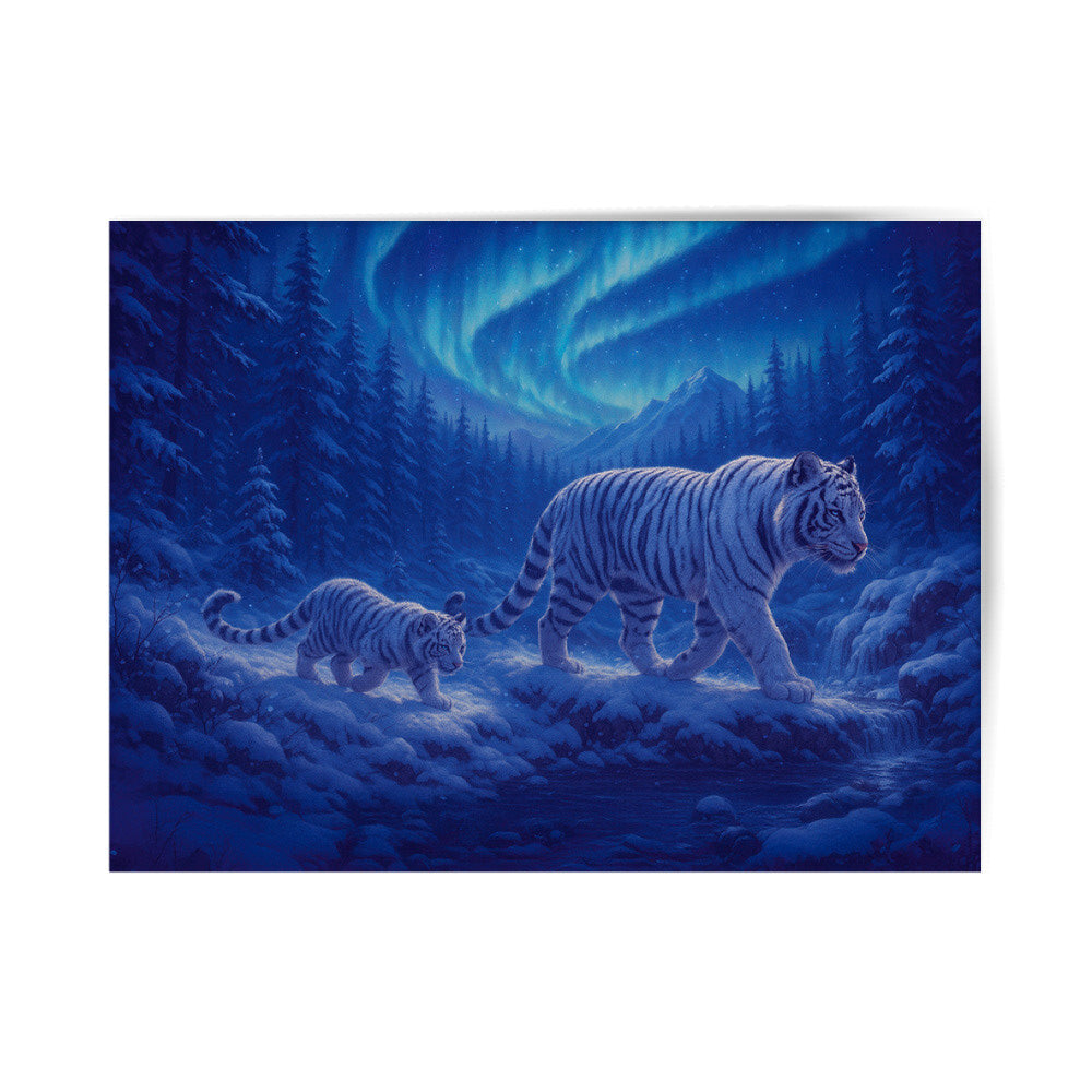 LIMITED AURORA EDITION "Aurora Guardians – Mother & Cub of the Arctic Wild“ - Weißer Tiger (White Tiger) - Poster 3:4