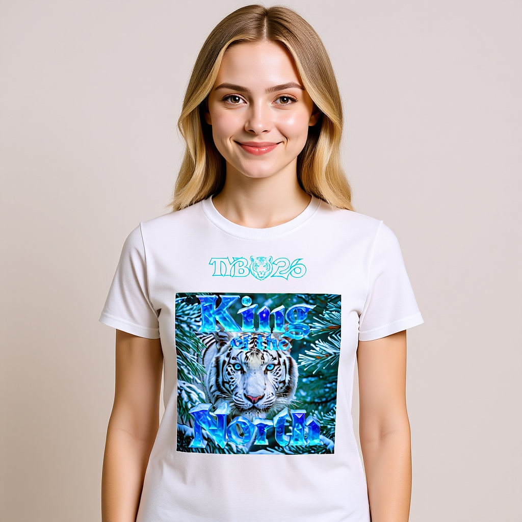 White Tiger T-Shirt „King of the North" Head – Unisex Frontdruck Design