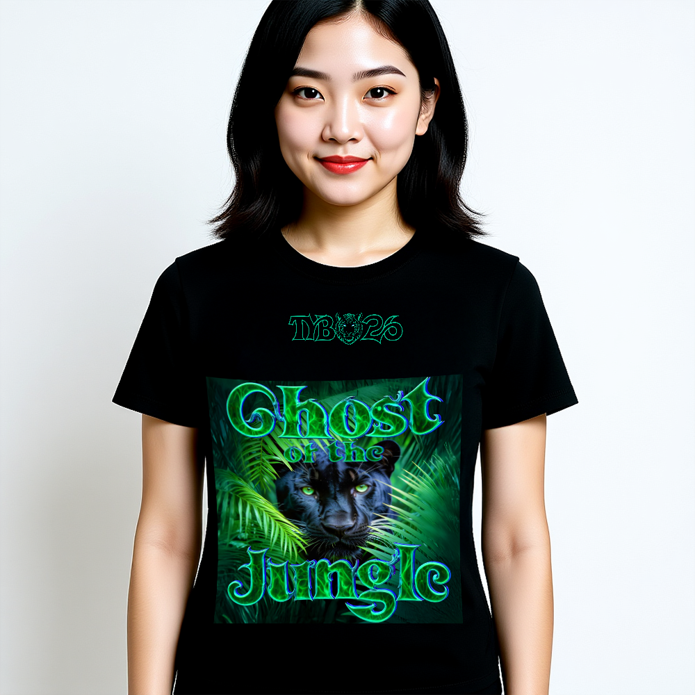 Panther T-Shirt „Ghost of the Jungle"  Head – Green – Unisex Frontdruck Design