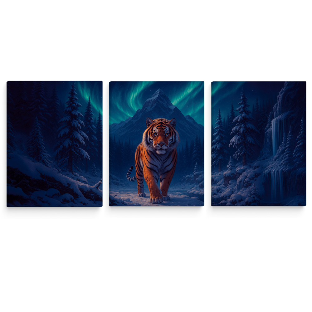 LIMITED AURORA EDITION "King of the shining North – The Amur Tiger in the Northern Lights" - Canvas 3:4 Triptych